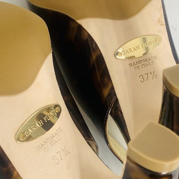 SARAH FLINT Perfect Sabina Sling 85 37-1/2 Tortoise Patent Espresso Satin EUC - Picture 11 of 12